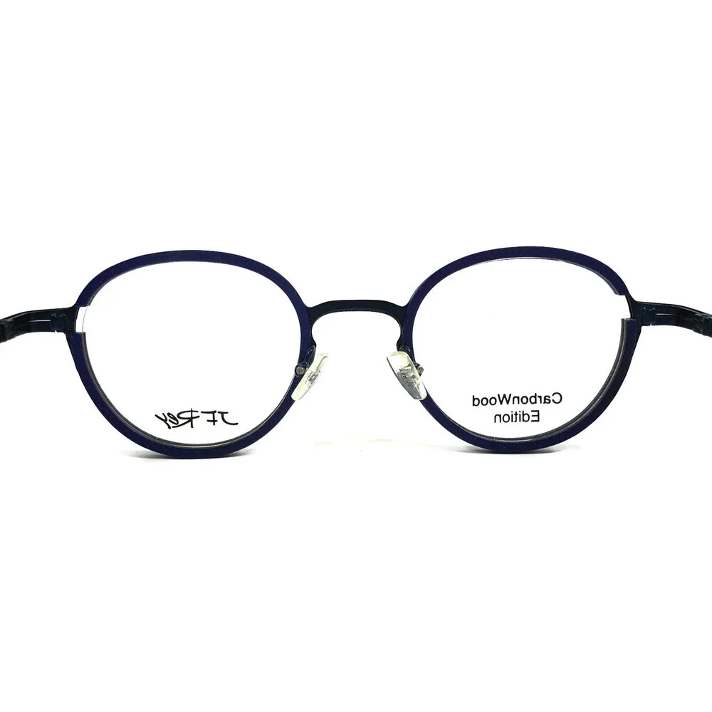 J. F. Rey Eyeglasses Frames JF2980 9520 Brown Wood Navy Blue Round 48-23-144